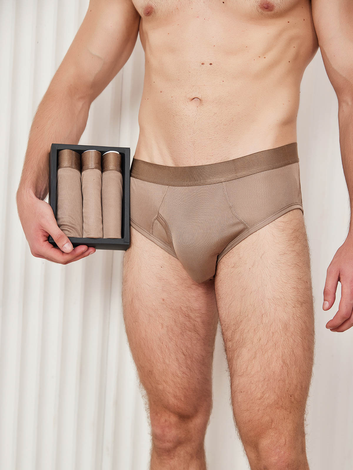 [Coffee] SilkSilky-CA Silk Knitted Mens Underwear 001