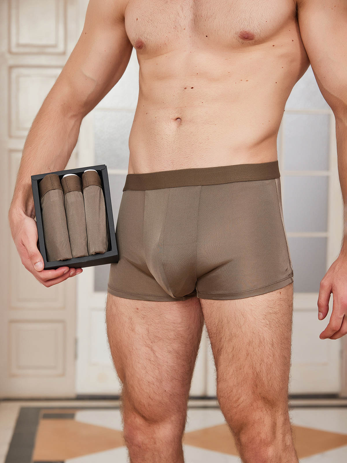[Coffee] SilkSilky-CA Silk Knitted Mens Underwear 001