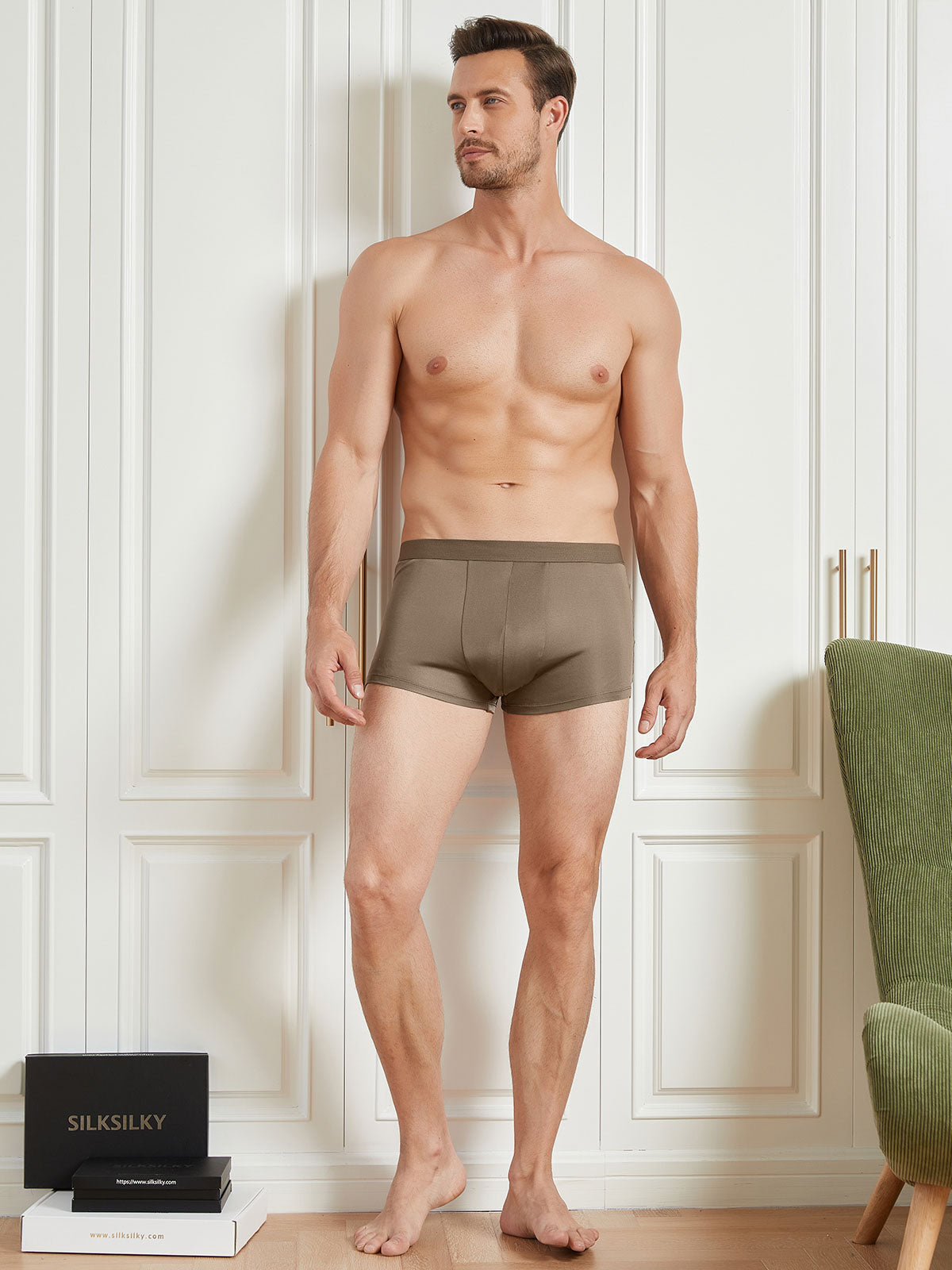 [Coffee] SilkSilky-CA Silk Knitted Mens Underwear 004