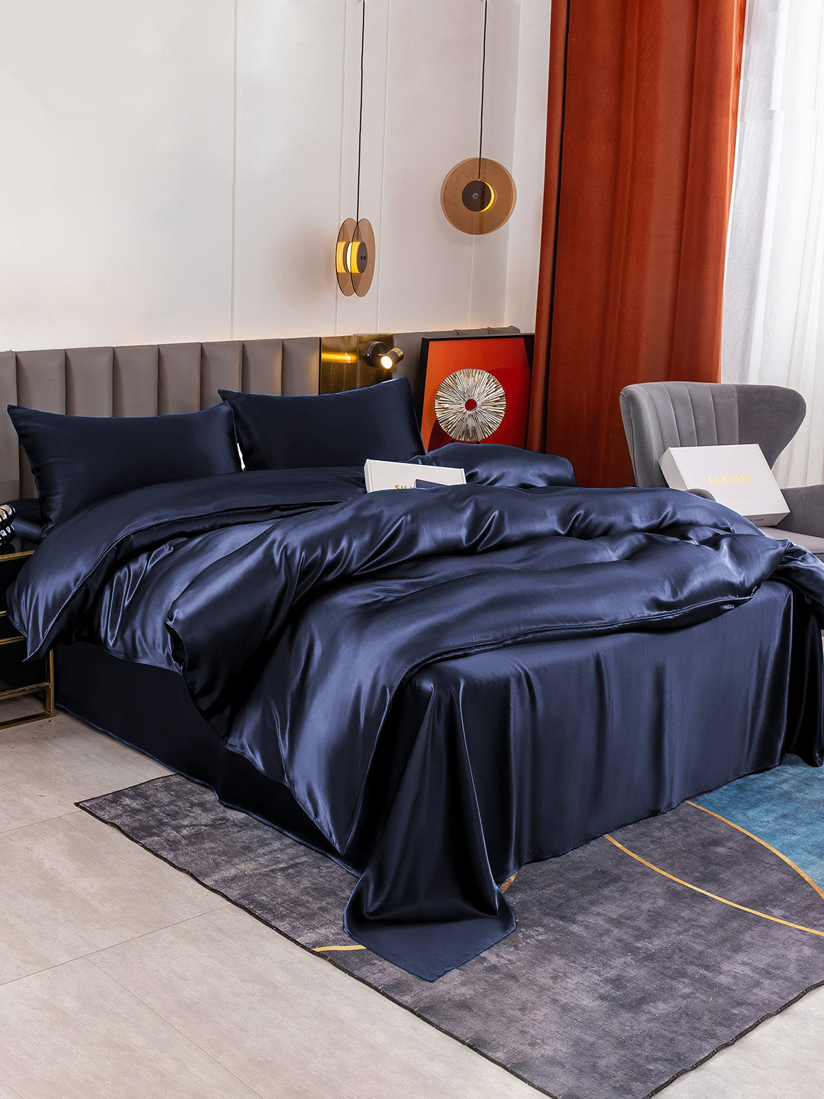 [Dark Blue] SilkSilky-CA 19Momme Pure Silk Bedding Set 001