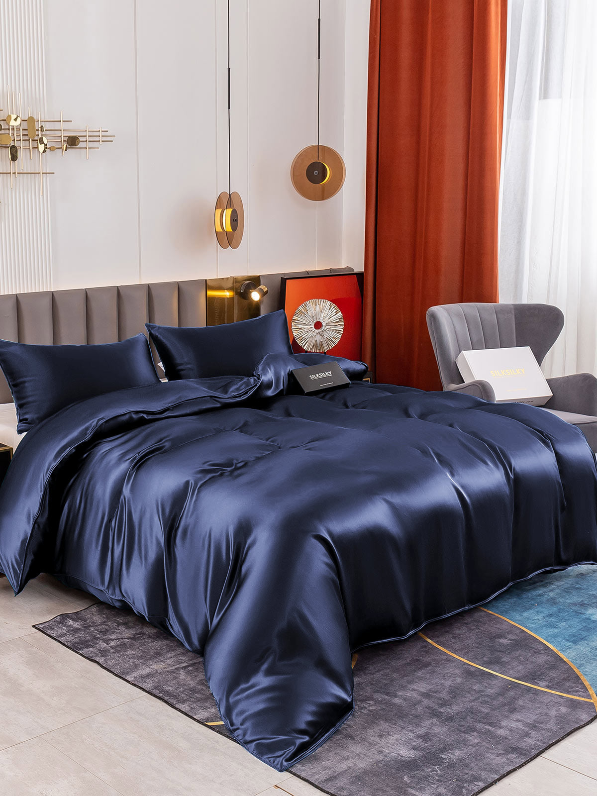 [Dark Blue] SilkSilky-CA 19Momme Pure Silk Bedding Set 001