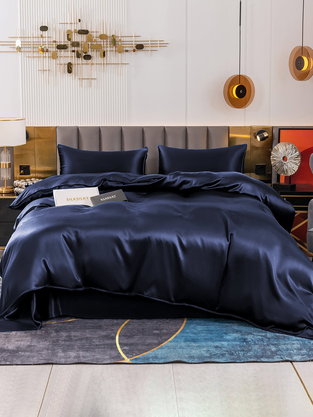 [Dark Blue] SilkSilky-CA 19Momme Pure Silk Bedding Set 002