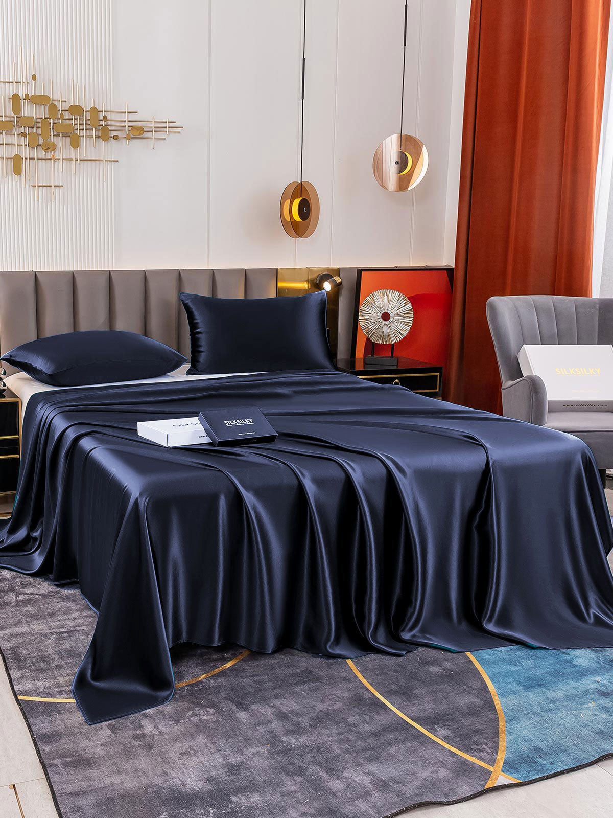 [Dark Blue] SilkSilky-CA 19Momme Pure Silk Bedding Set 003