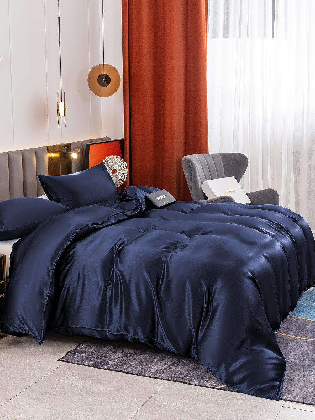 [Dark Blue] SilkSilky-CA 19Momme Pure Silk Bedding Set 003