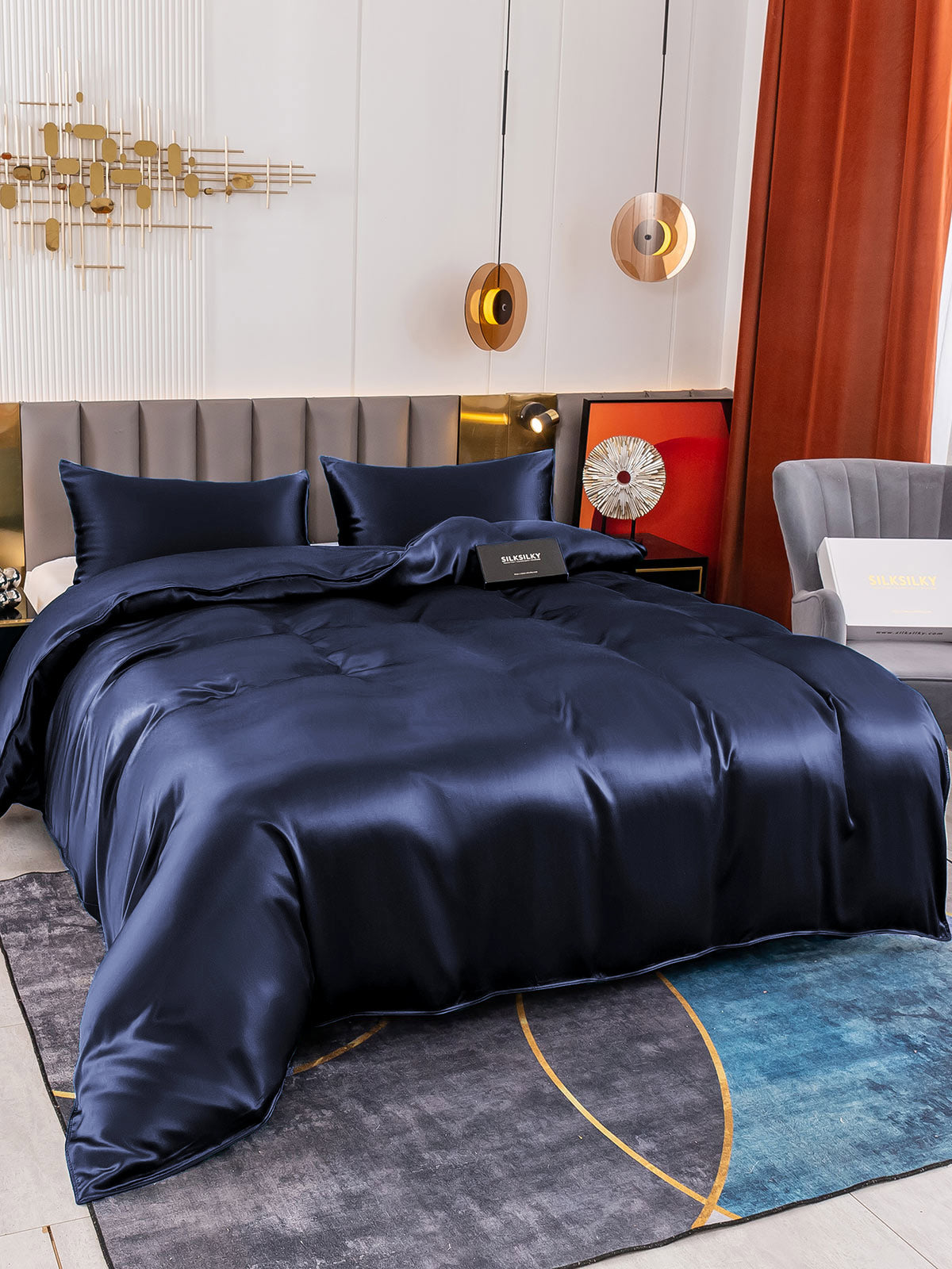 [Dark Blue] SilkSilky-CA 19Momme Pure Silk Bedding Set 004