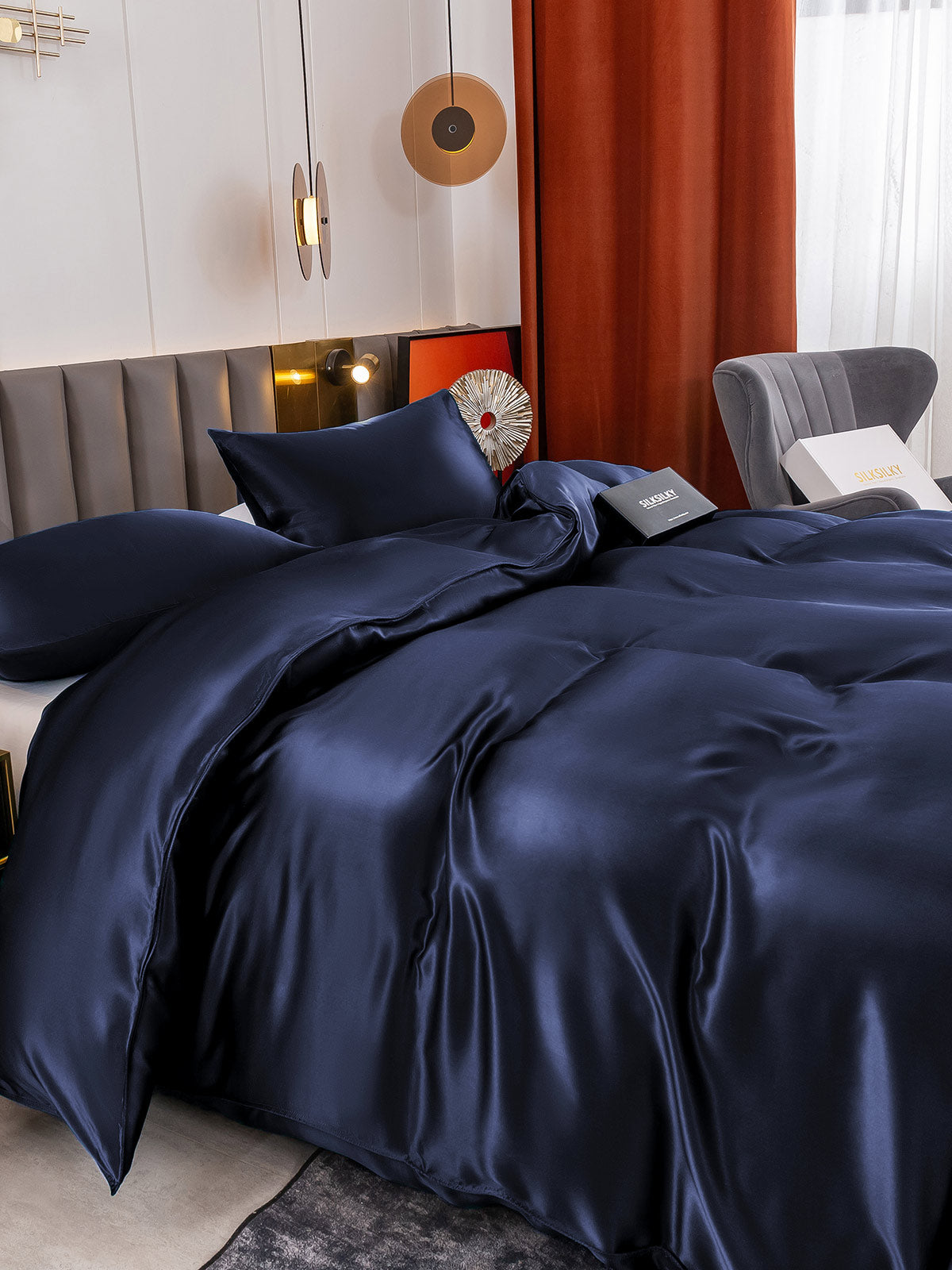 [Dark Blue] SilkSilky-CA 19Momme Pure Silk Bedding Set 005