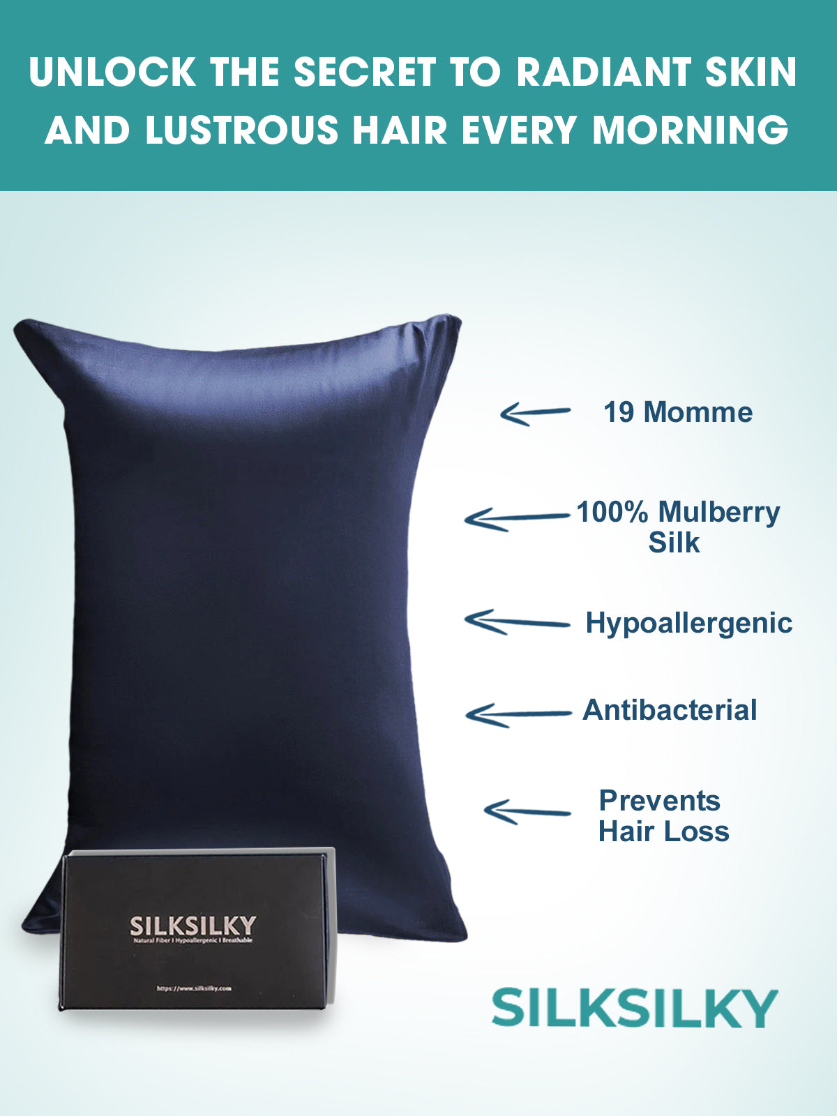 [Dark Blue] SilkSilky-CA 19Momme Pure Silk Pillowcase 002