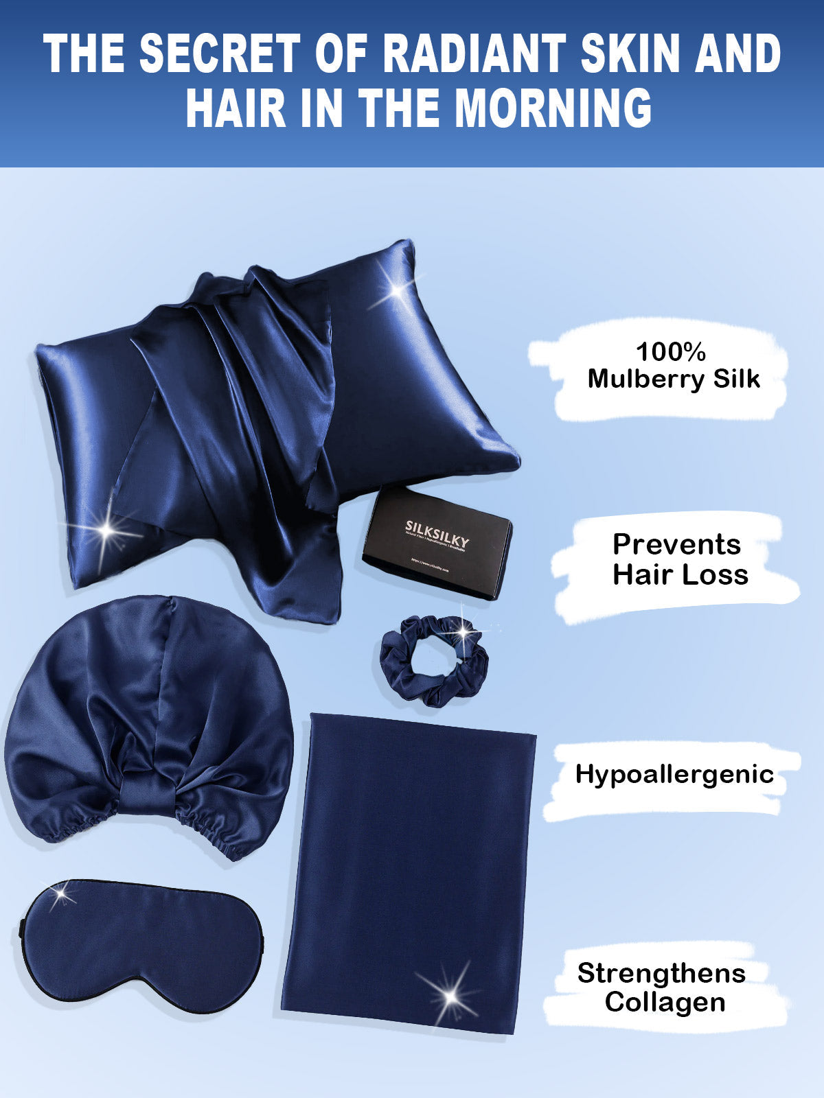 [Dark Blue] SilkSilky-CA 19Momme Pure Silk Pillowcase Set 002