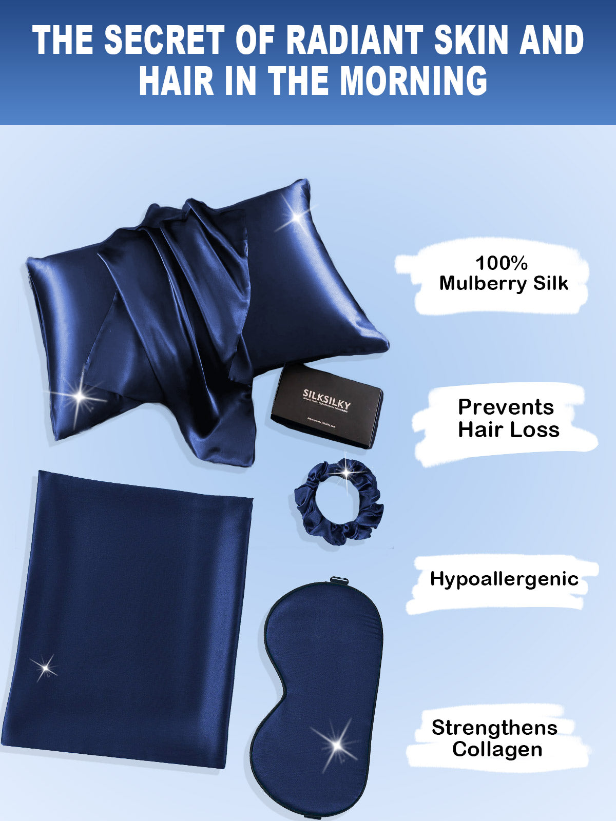 [Dark Blue] SilkSilky-CA 19Momme Pure Silk Pillowcase Set 002
