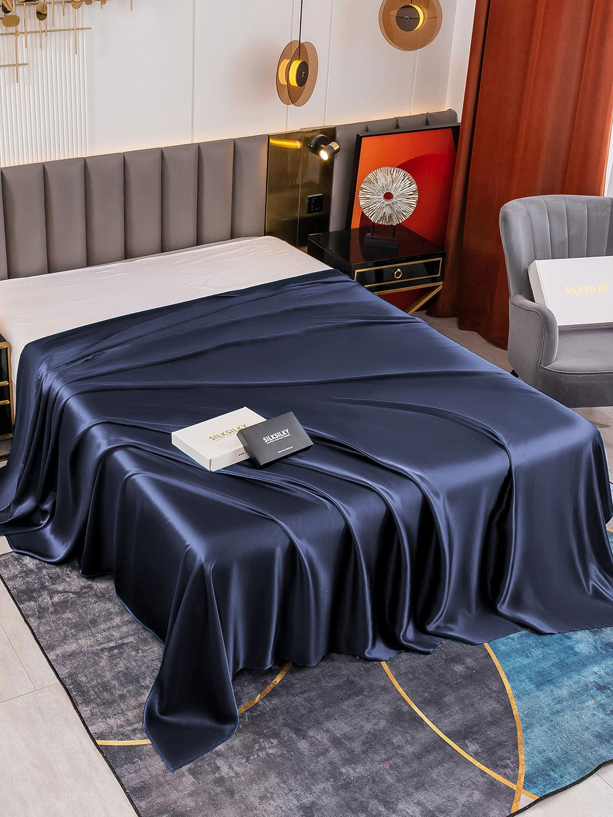 [Dark Blue] SilkSilky-CA 19Momme Pure Silk Sheet 001