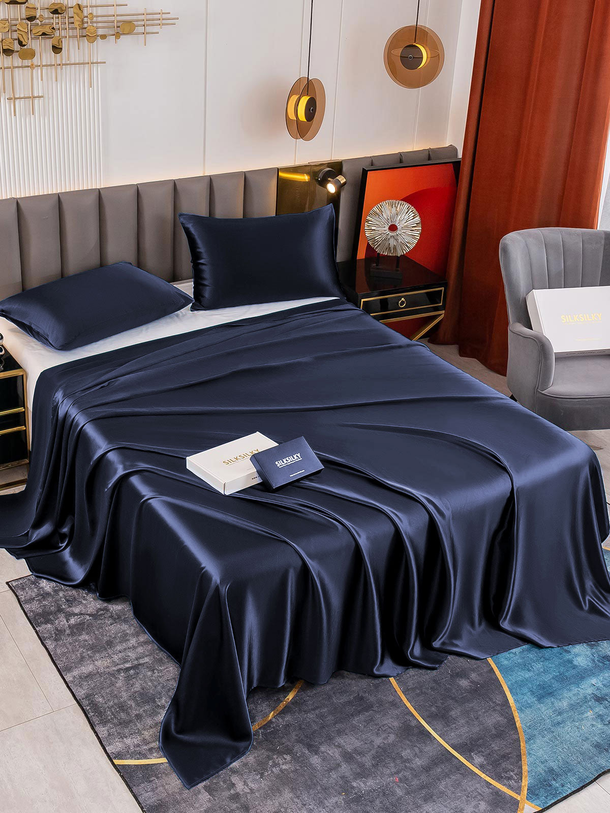 [Dark Blue] SilkSilky-CA 19Momme Pure Silk Sheet 001