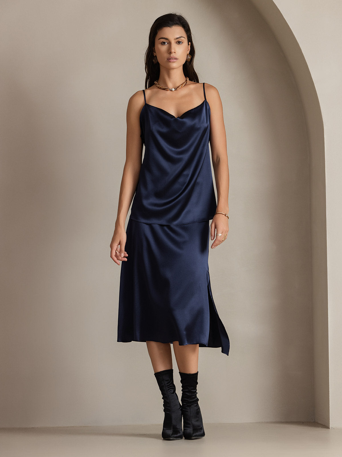 [Dark Blue] SilkSilky-CA 19Momme Silk Skirt 004
