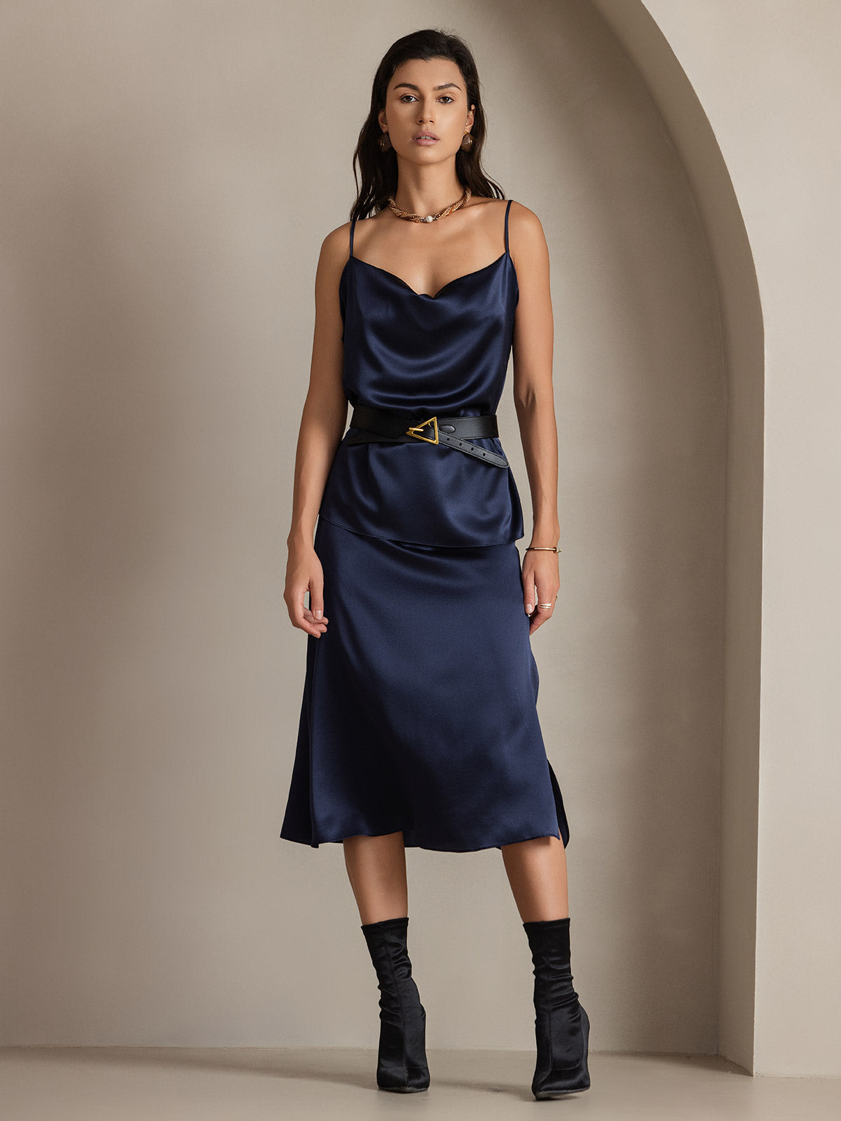 [Dark Blue] SilkSilky-CA 19Momme Silk Skirt 005