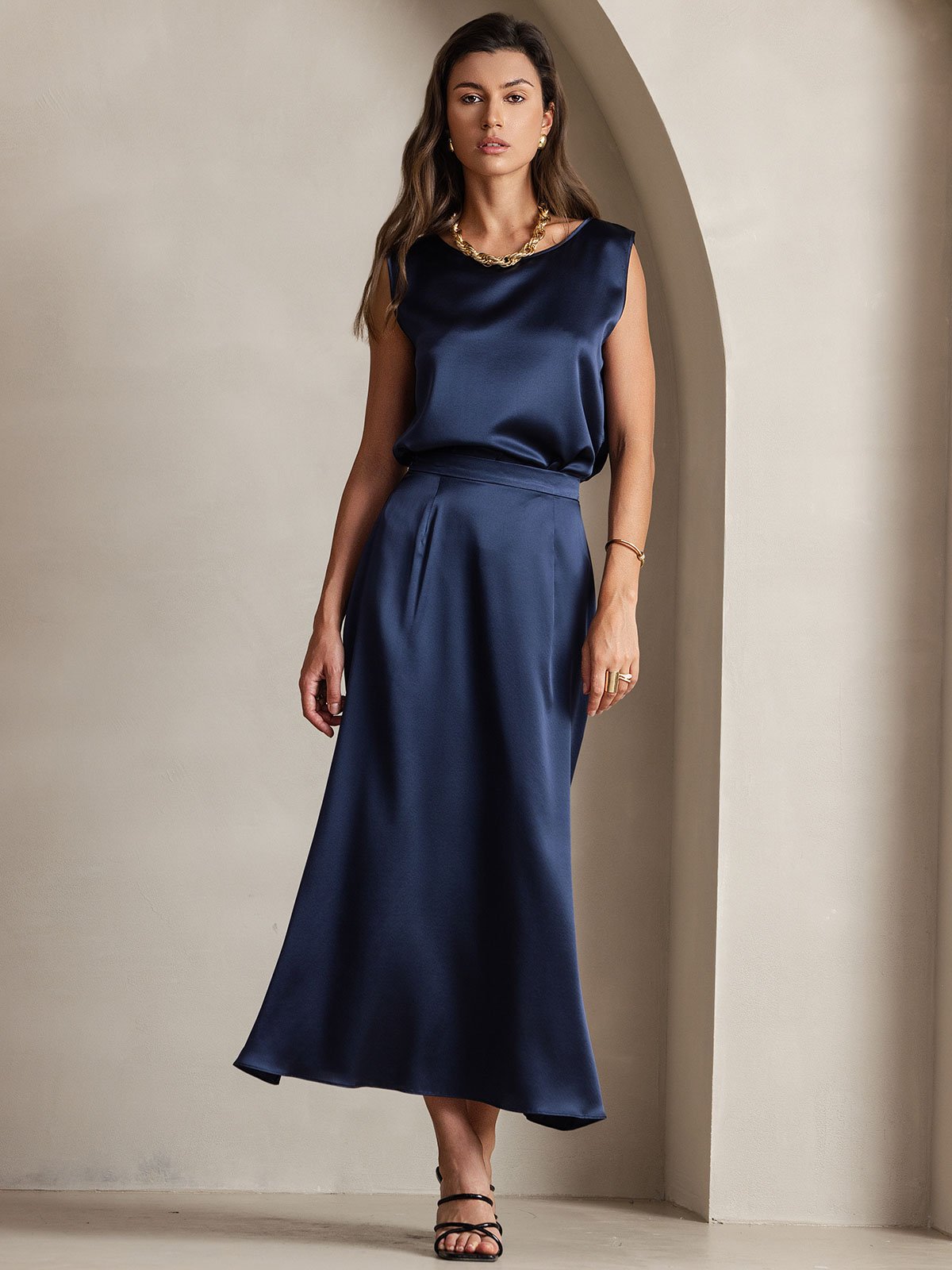 [Dark Blue] SilkSilky-CA 19Momme Silk Skirt 005