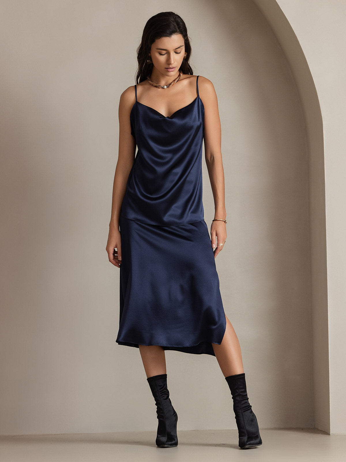 [Dark Blue] SilkSilky-CA 19Momme Silk Skirt 006