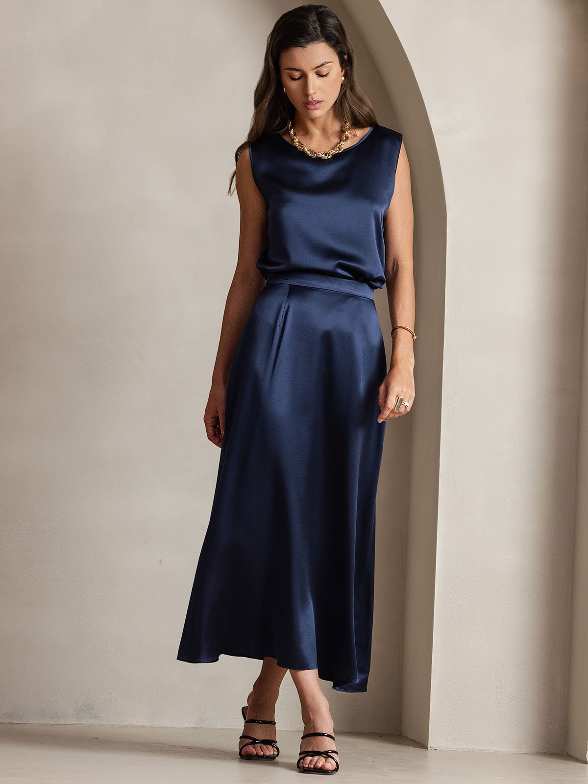 [Dark Blue] SilkSilky-CA 19Momme Silk Skirt 007
