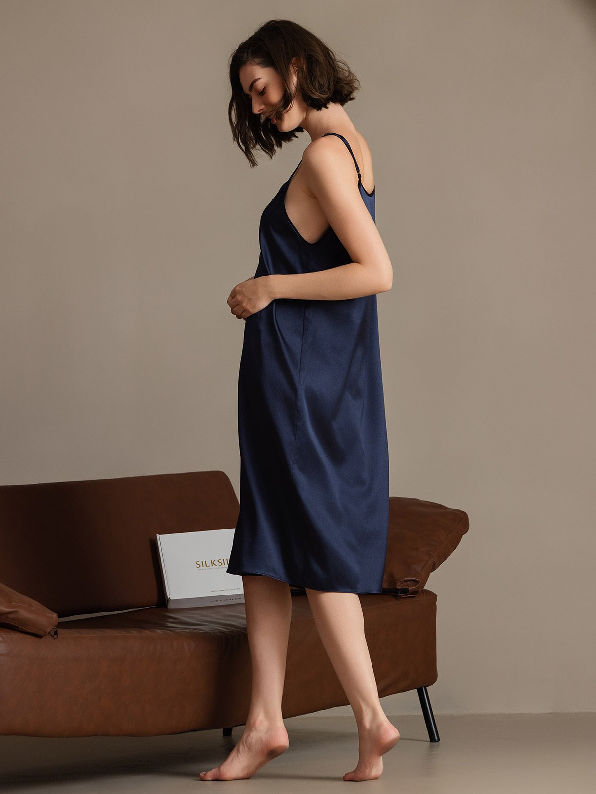 [Dark Blue] SilkSilky-CA 19Momme Silk Sleeveless Dress 002