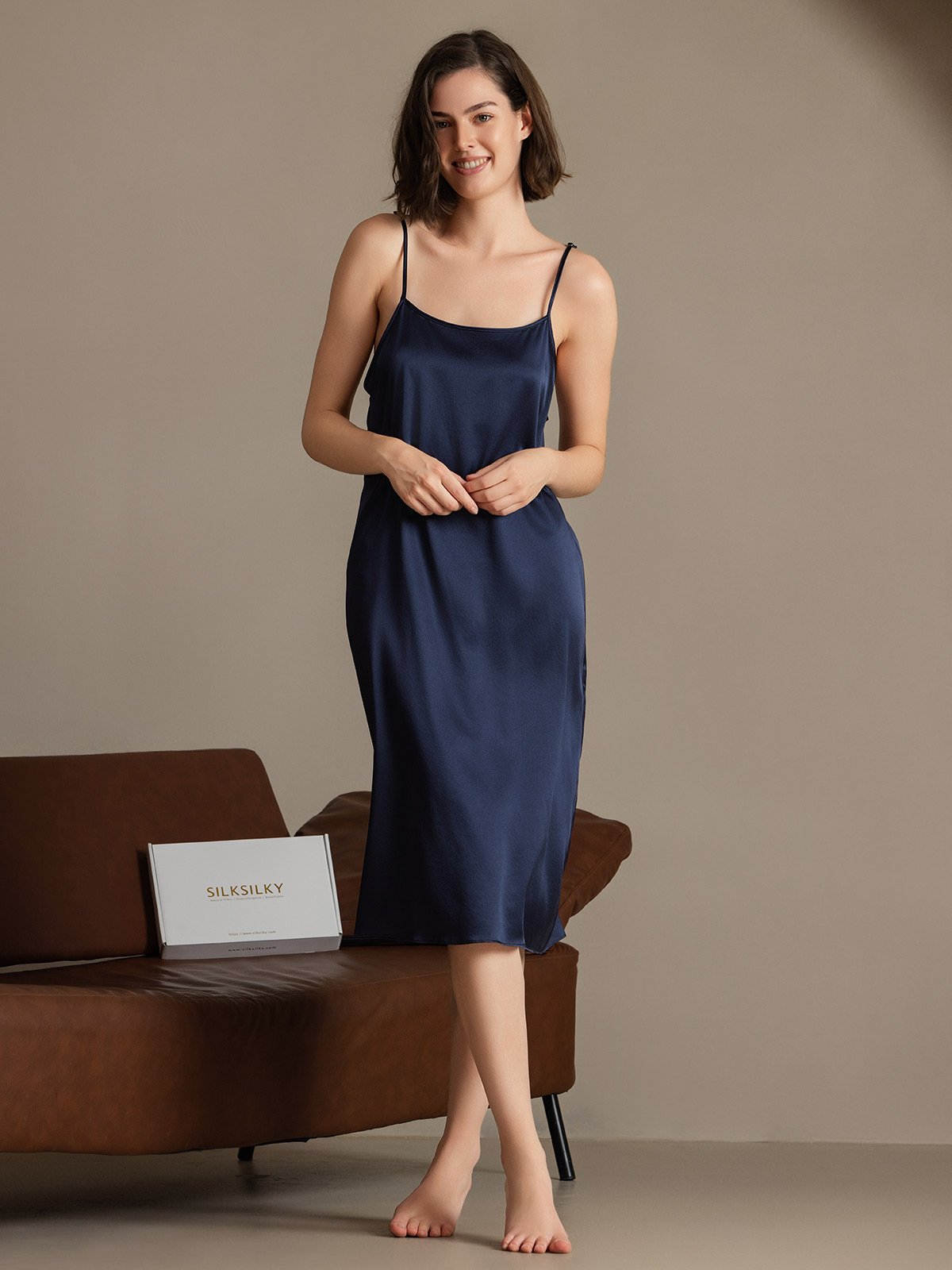 [Dark Blue] SilkSilky-CA 19Momme Silk Sleeveless Dress 003