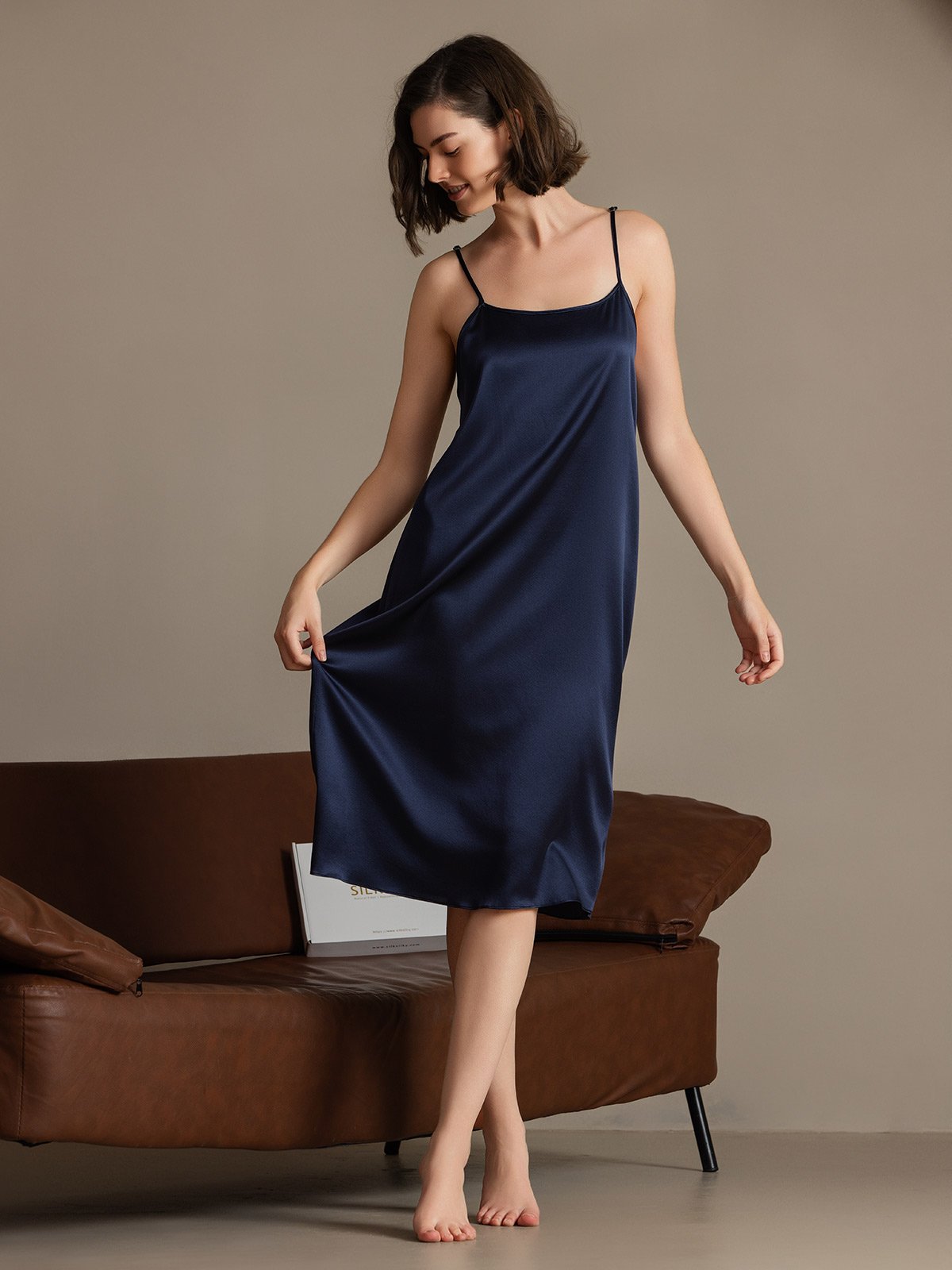 [Dark Blue] SilkSilky-CA 19Momme Silk Sleeveless Dress 004