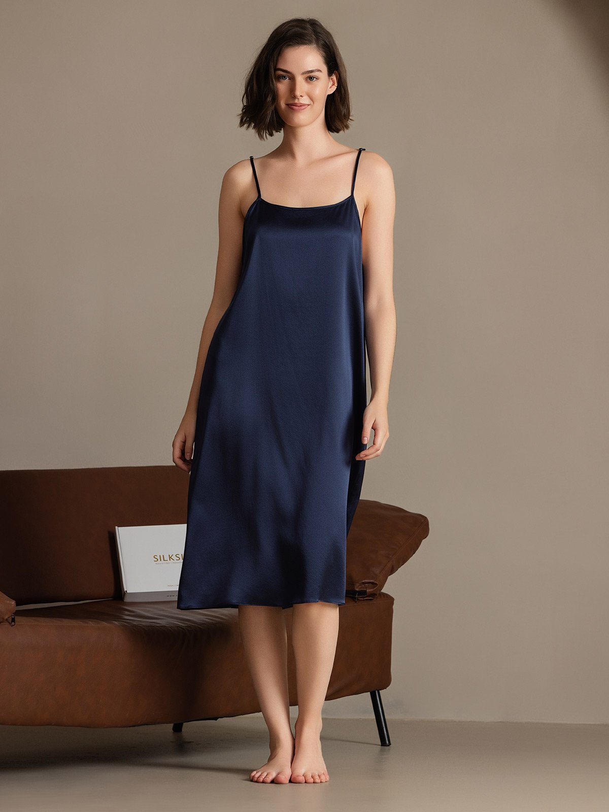 [Dark Blue] SilkSilky-CA 19Momme Silk Sleeveless Dress 005