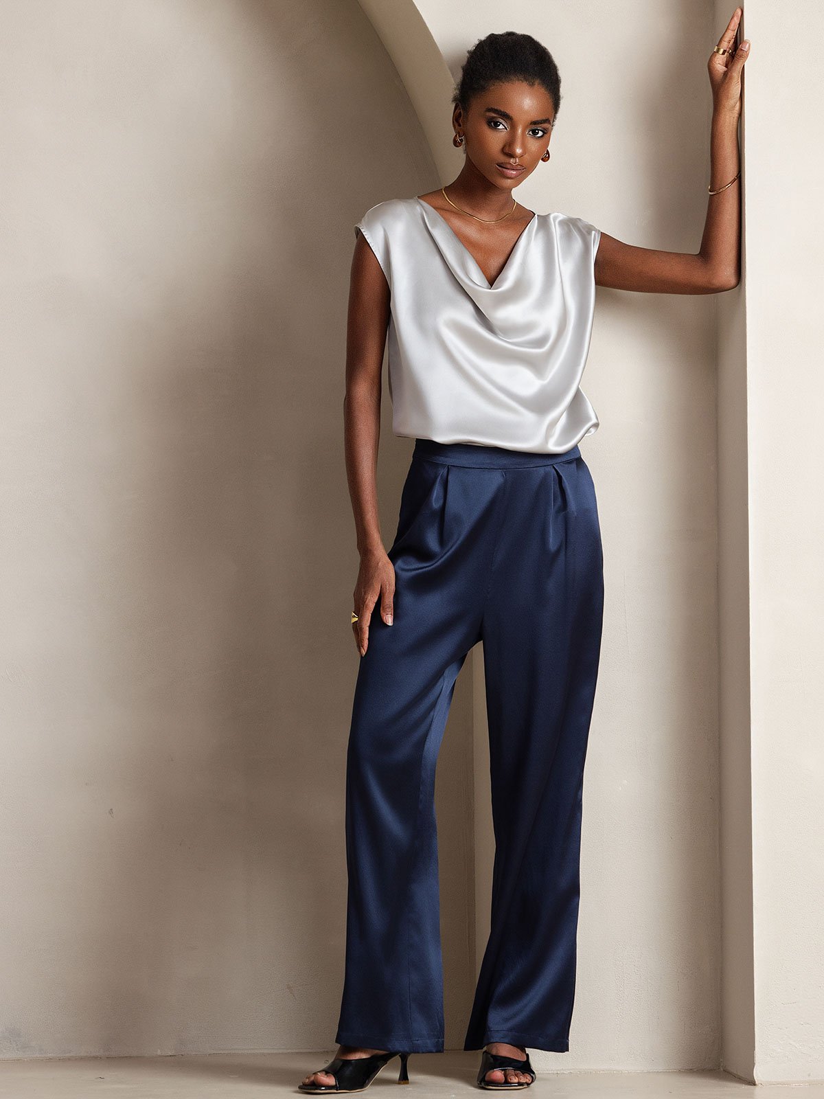 [Dark Blue] SilkSilky-CA 19Momme Silk Womens Pants 001