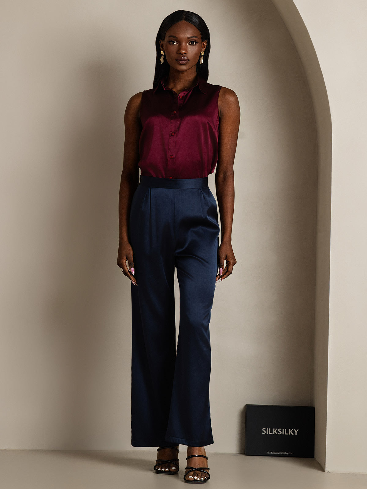 [Dark Blue] SilkSilky-CA 19Momme Silk Womens Pants 001