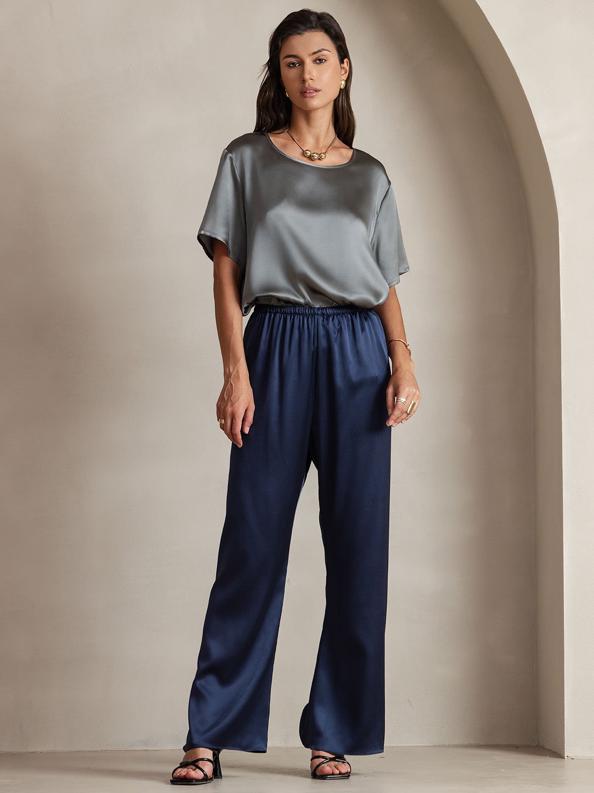 [Dark Blue] SilkSilky-CA 19Momme Silk Womens Pants 001