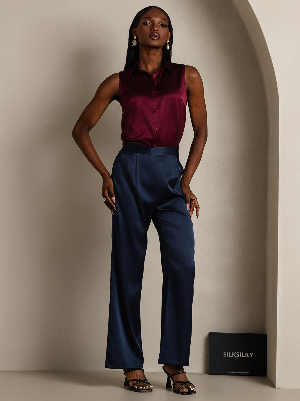 [Dark Blue] SilkSilky-CA 19Momme Silk Womens Pants 003