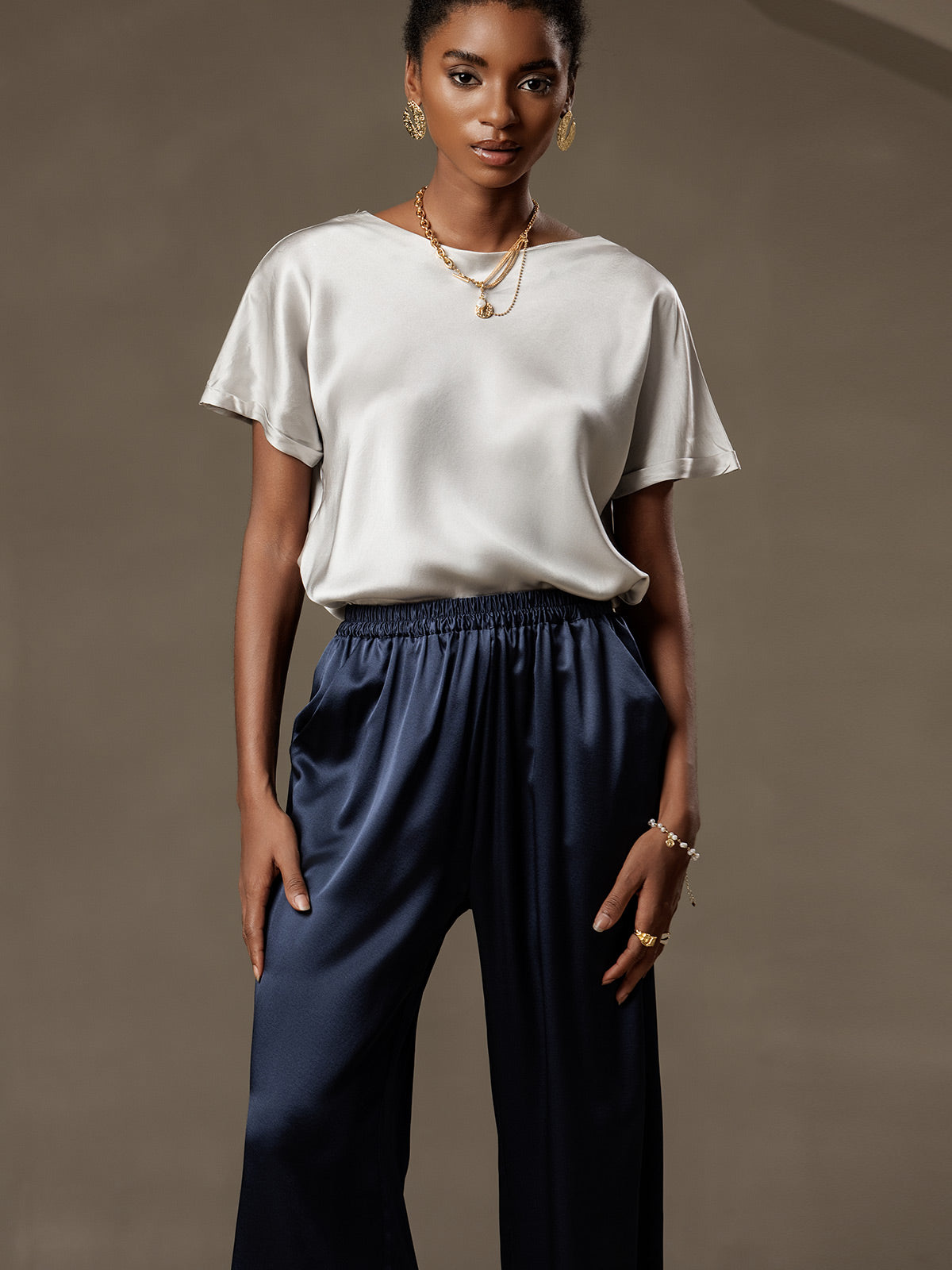 [Dark Blue] SilkSilky-CA 19Momme Silk Womens Pants 003