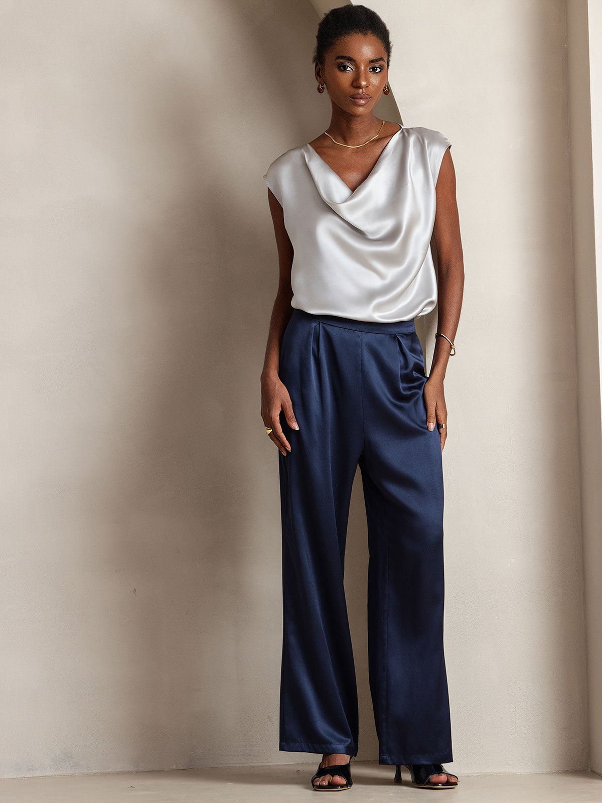 [Dark Blue] SilkSilky-CA 19Momme Silk Womens Pants 004