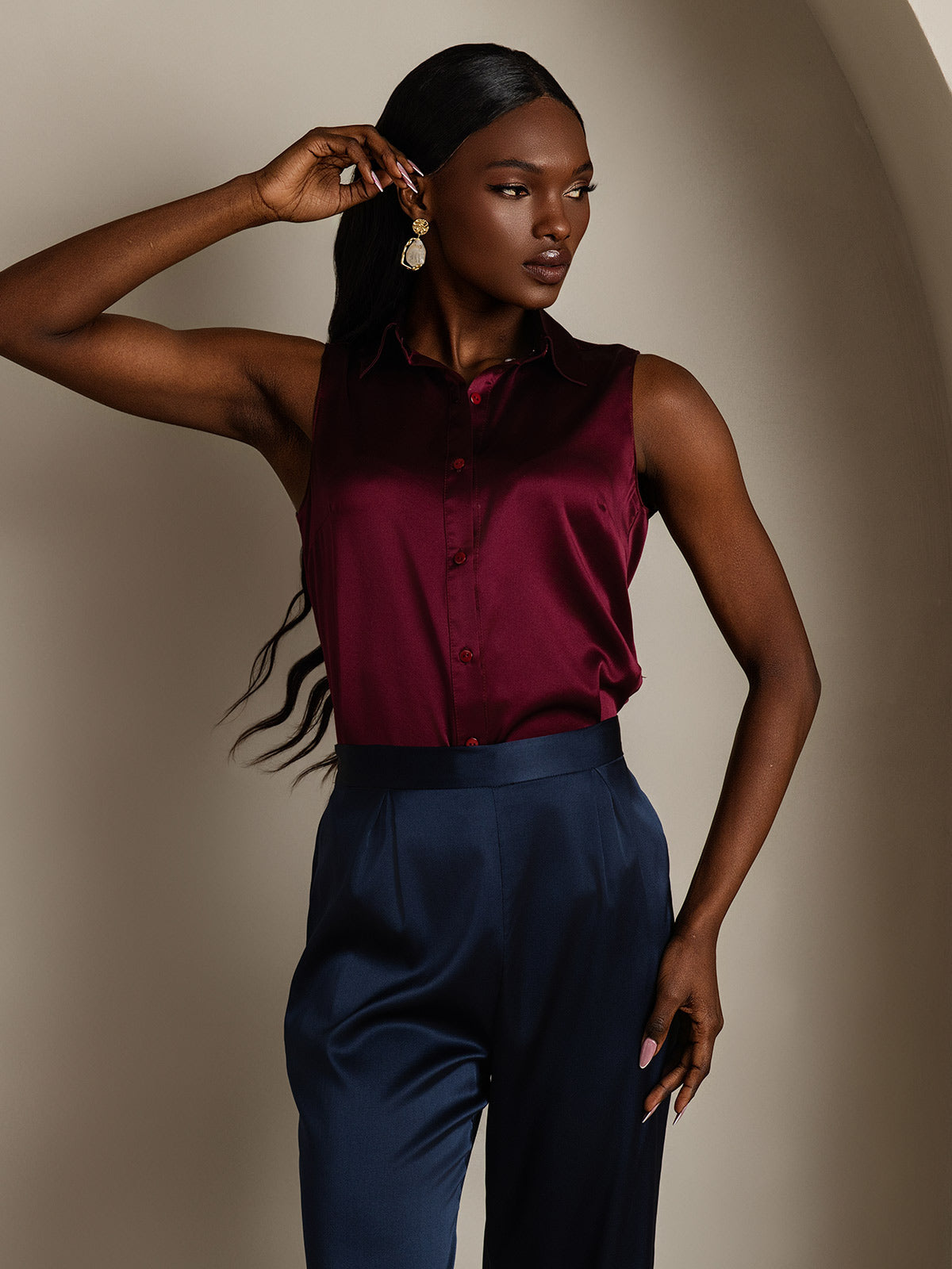 [Dark Blue] SilkSilky-CA 19Momme Silk Womens Pants 005