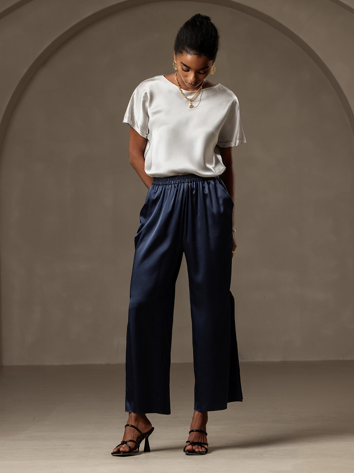 [Dark Blue] SilkSilky-CA 19Momme Silk Womens Pants 005