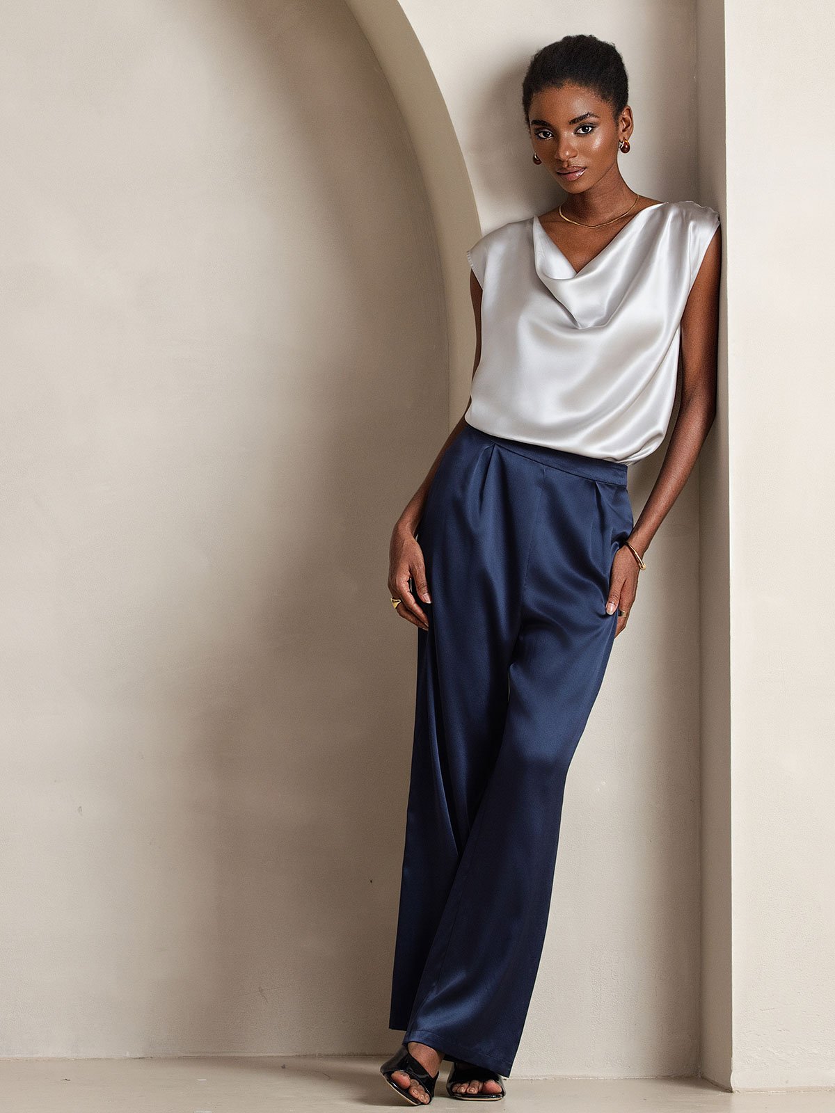 [Dark Blue] SilkSilky-CA 19Momme Silk Womens Pants 006