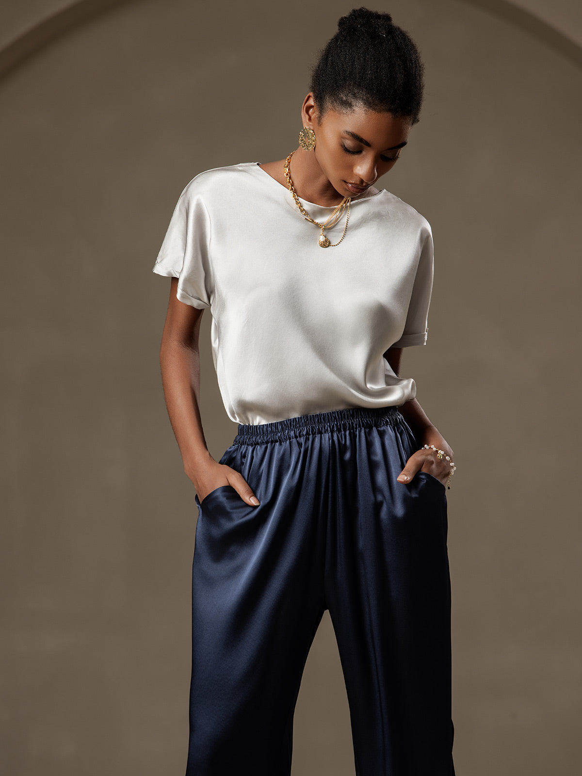 [Dark Blue] SilkSilky-CA 19Momme Silk Womens Pants 006