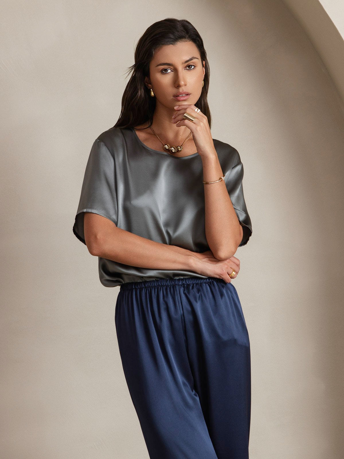 [Dark Blue] SilkSilky-CA 19Momme Silk Womens Pants 006