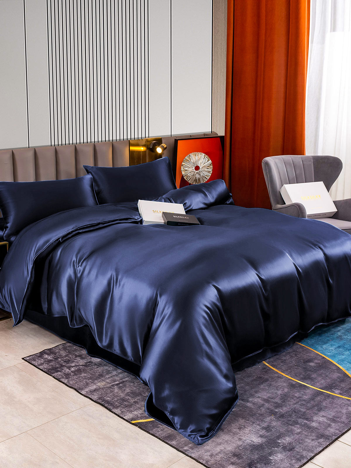 [Dark Blue] SilkSilky-CA 22Momme Pure Silk Bedding Set 002