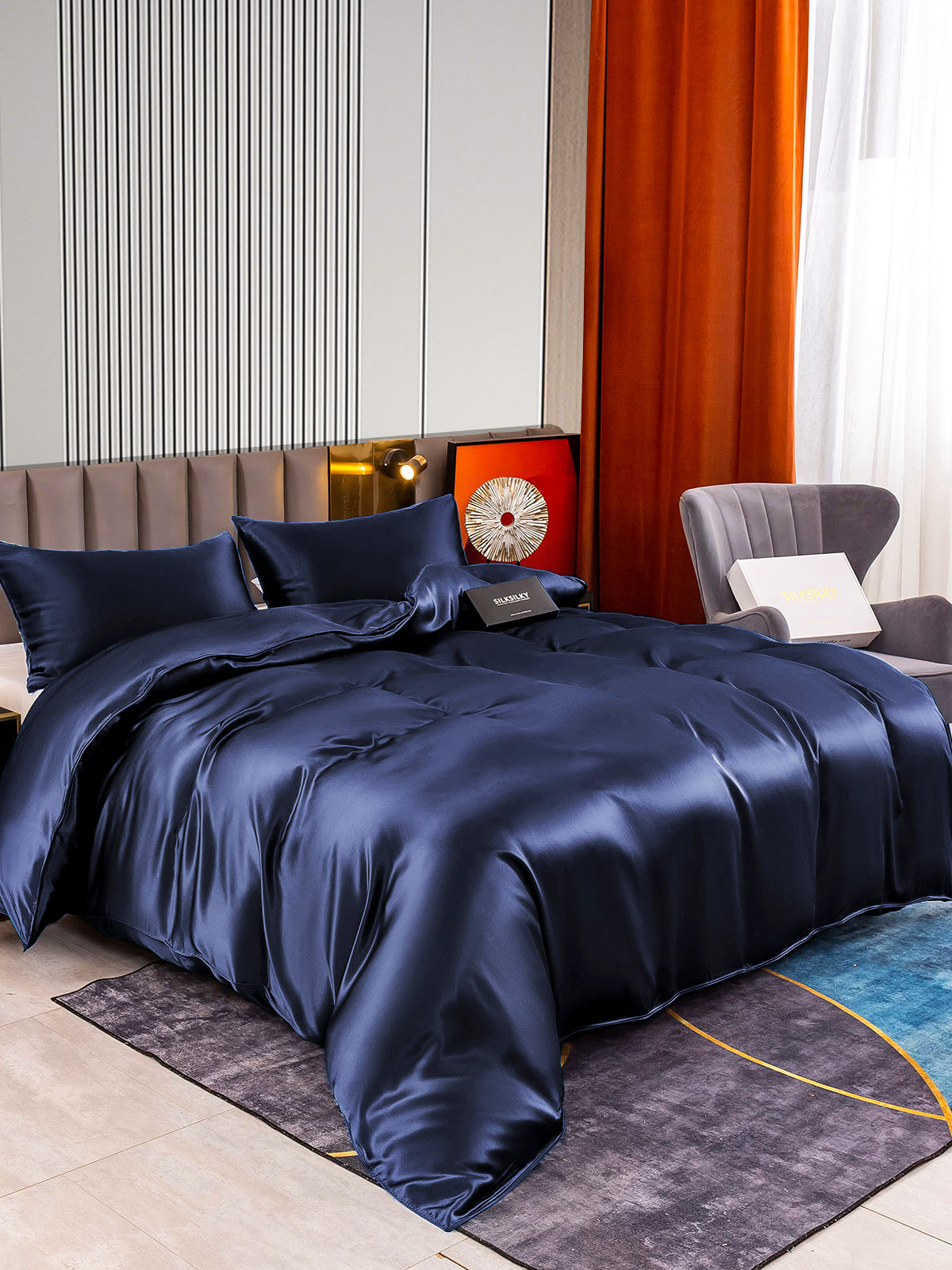 [Dark Blue] SilkSilky-CA 22Momme Pure Silk Bedding Set 002