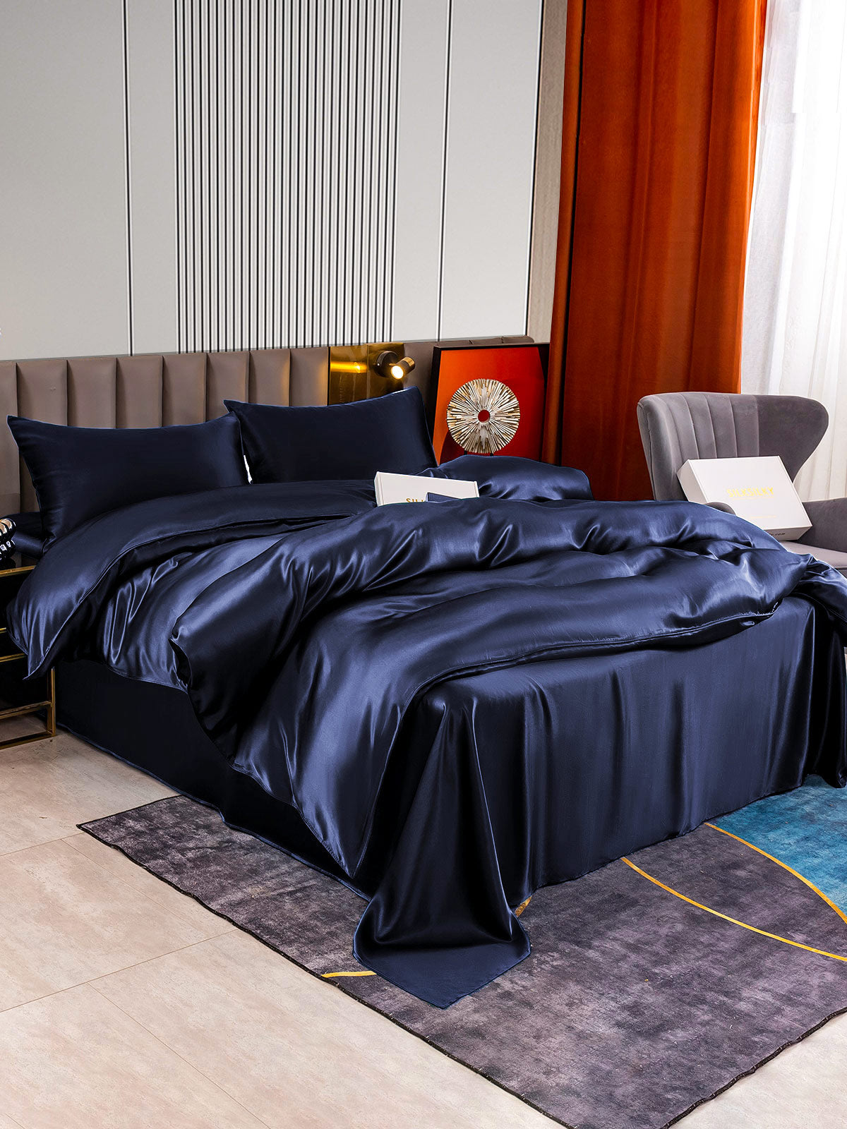 [Dark Blue] SilkSilky-CA 22Momme Pure Silk Bedding Set 003
