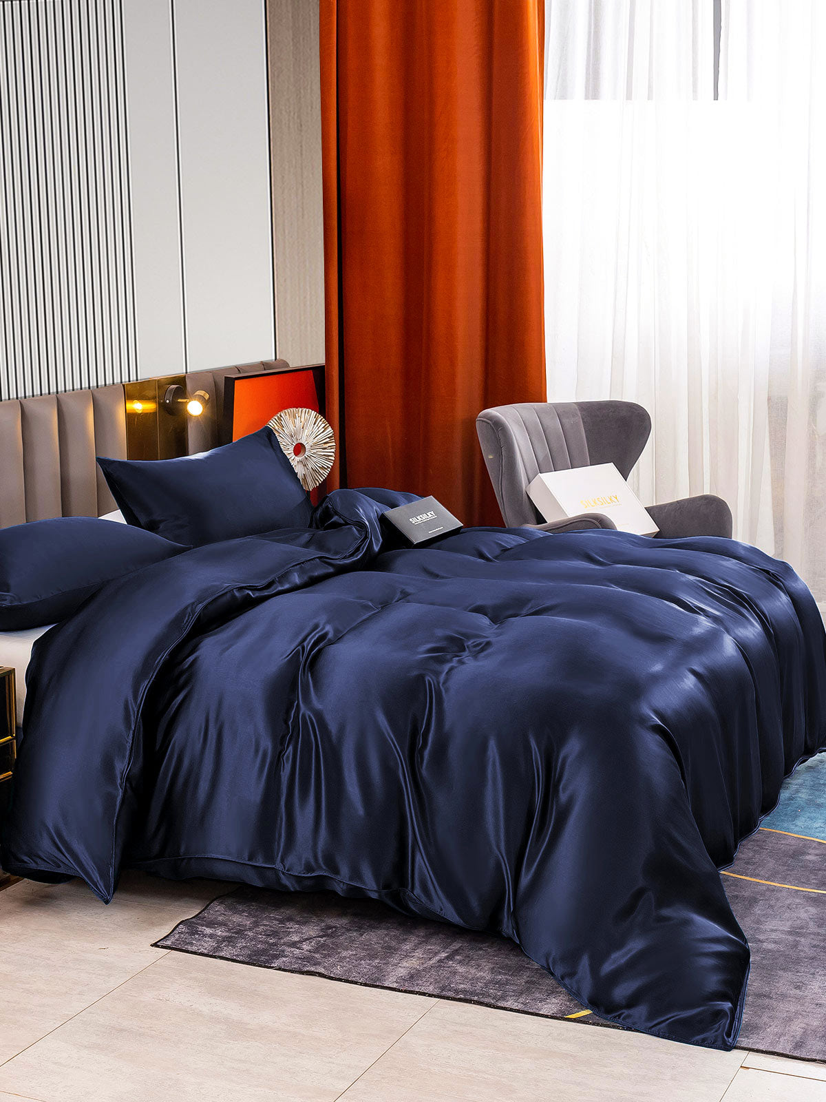 [Dark Blue] SilkSilky-CA 22Momme Pure Silk Bedding Set 003
