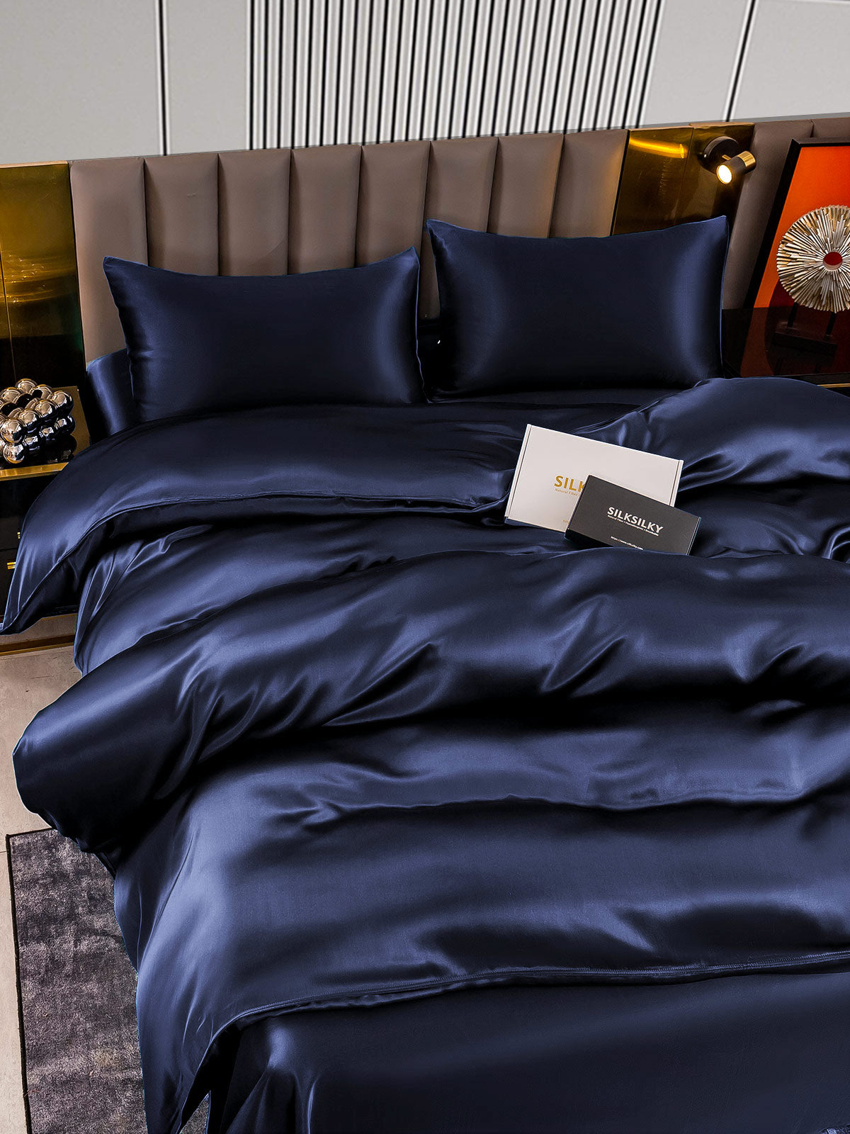 [Dark Blue] SilkSilky-CA 22Momme Pure Silk Bedding Set 004