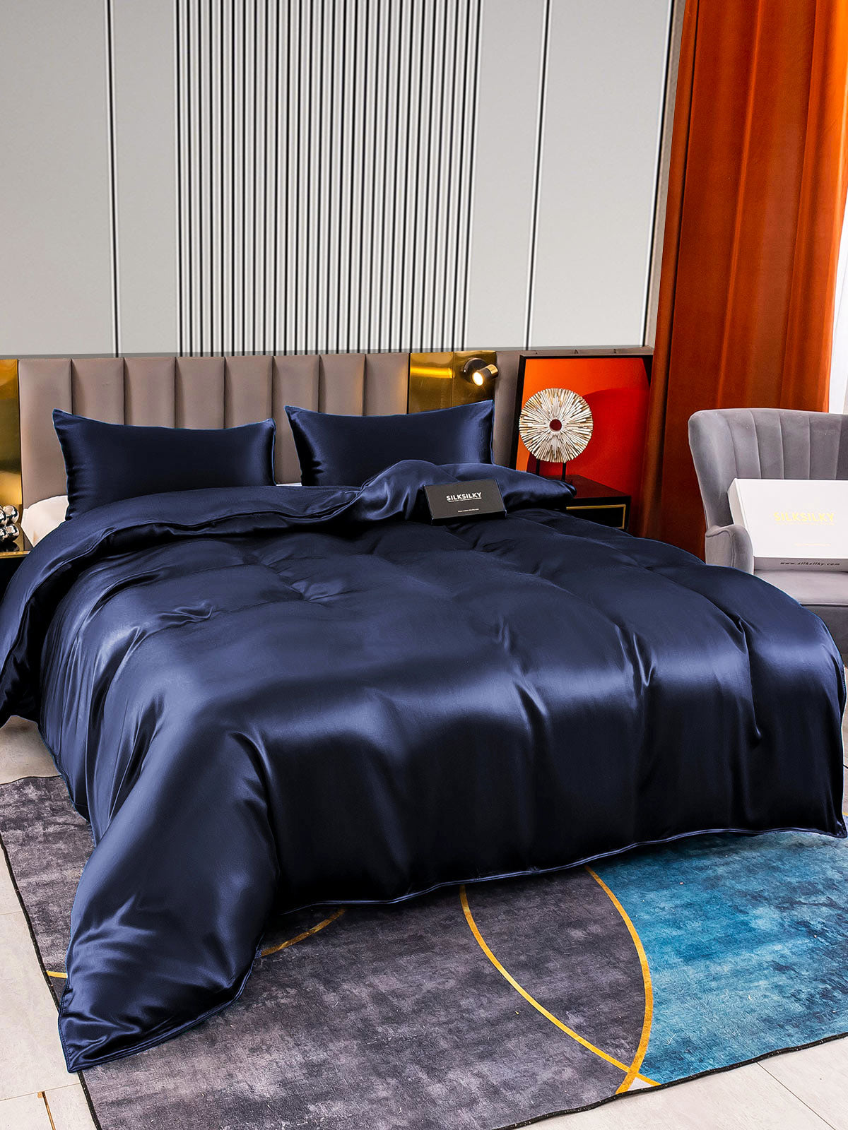 [Dark Blue] SilkSilky-CA 22Momme Pure Silk Bedding Set 004