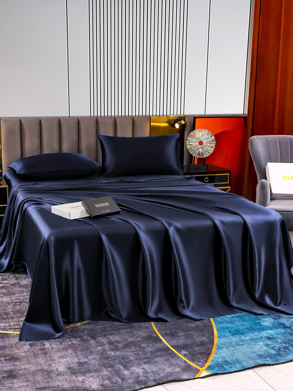 [Dark Blue] SilkSilky-CA 22Momme Pure Silk Bedding Set 005