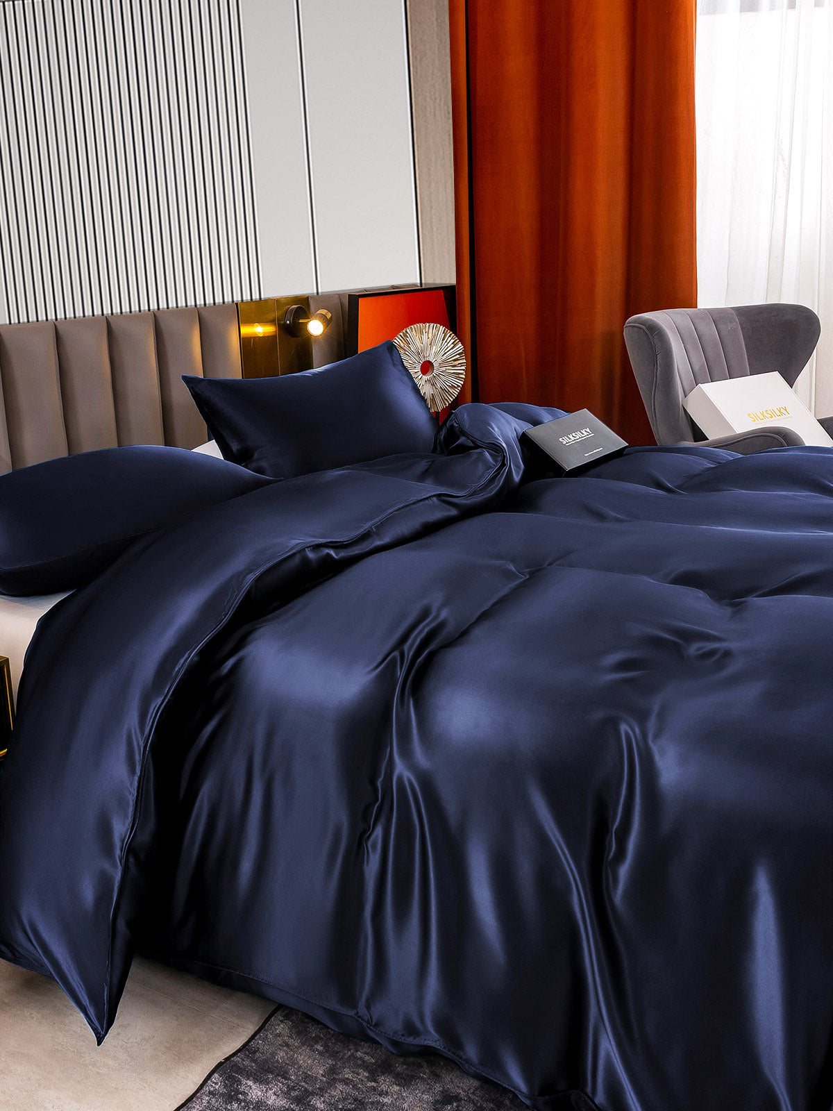 [Dark Blue] SilkSilky-CA 22Momme Pure Silk Bedding Set 005