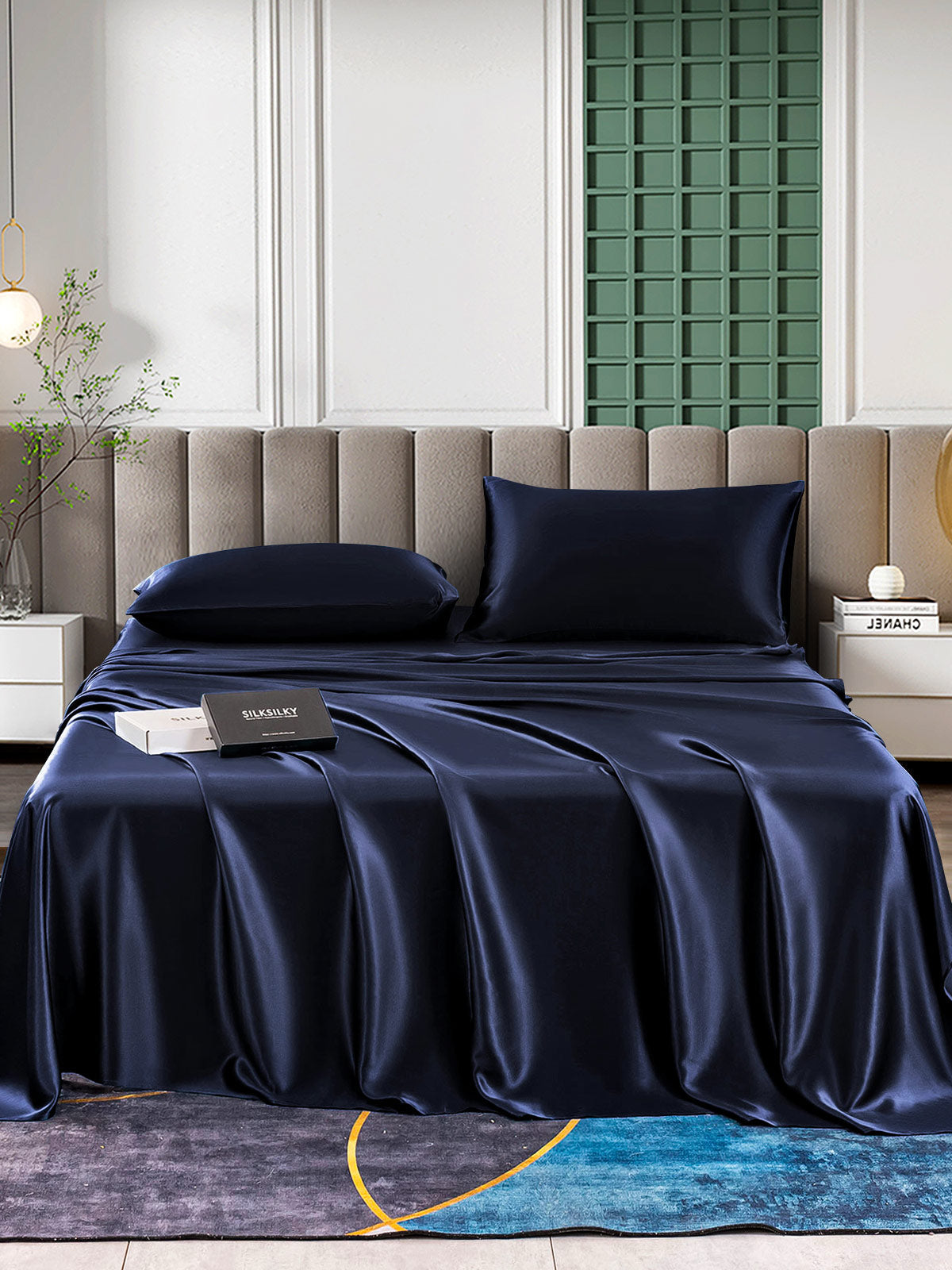 [Dark Blue] SilkSilky-CA 25Momme Pure Silk Bedding Set 001