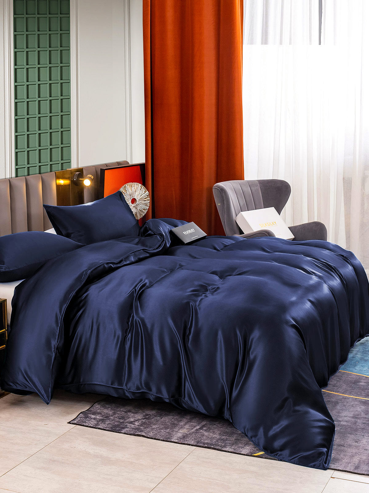 [Dark Blue] SilkSilky-CA 25Momme Pure Silk Bedding Set 003
