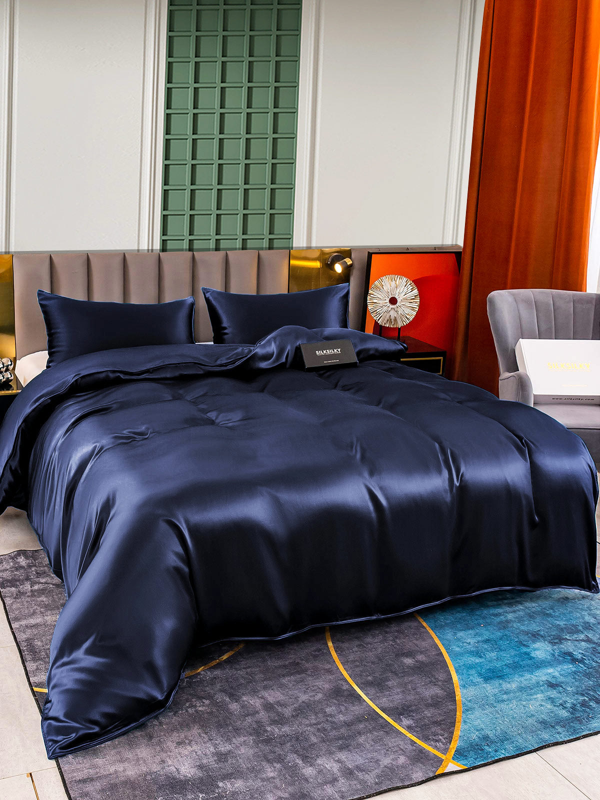 [Dark Blue] SilkSilky-CA 25Momme Pure Silk Bedding Set 004