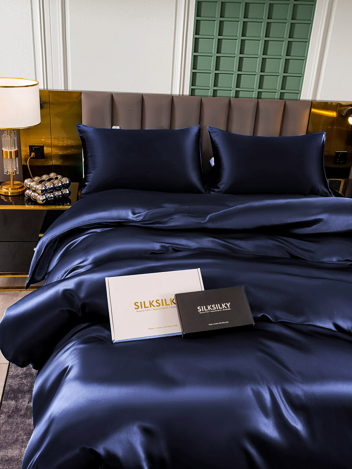 [Dark Blue] SilkSilky-CA 25Momme Pure Silk Bedding Set 005