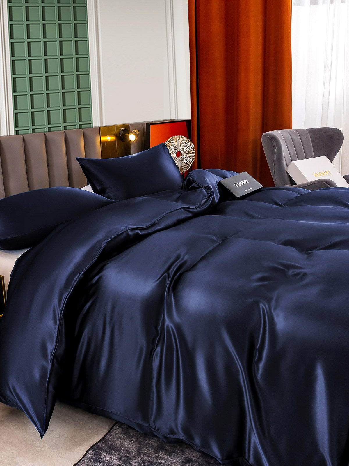 [Dark Blue] SilkSilky-CA 25Momme Pure Silk Bedding Set 005
