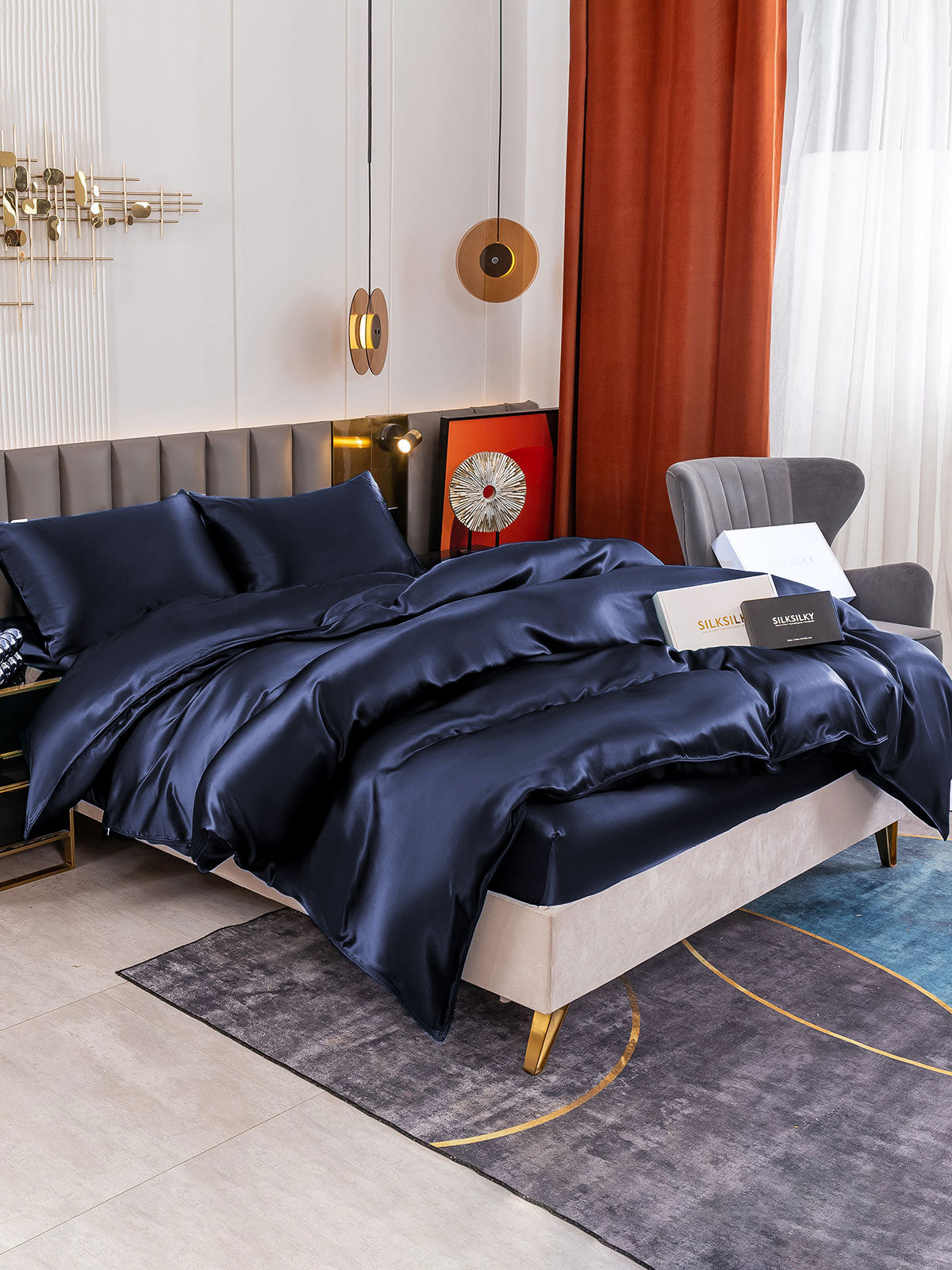 [Dark Blue] SilkSilky-CA 25Momme Pure Silk Duvet Cover 001