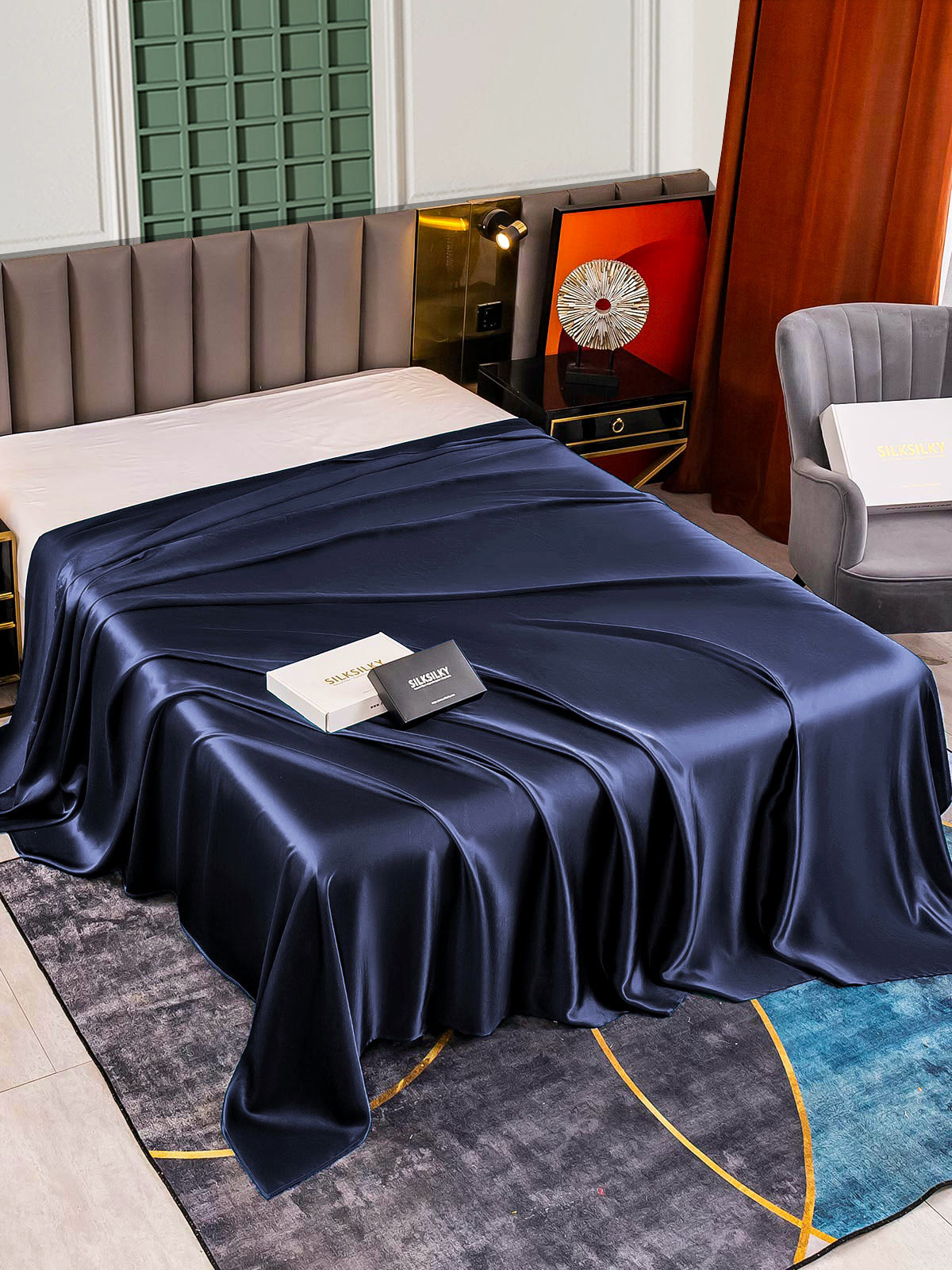 [Dark Blue] SilkSilky-CA 25Momme Pure Silk Sheet 001